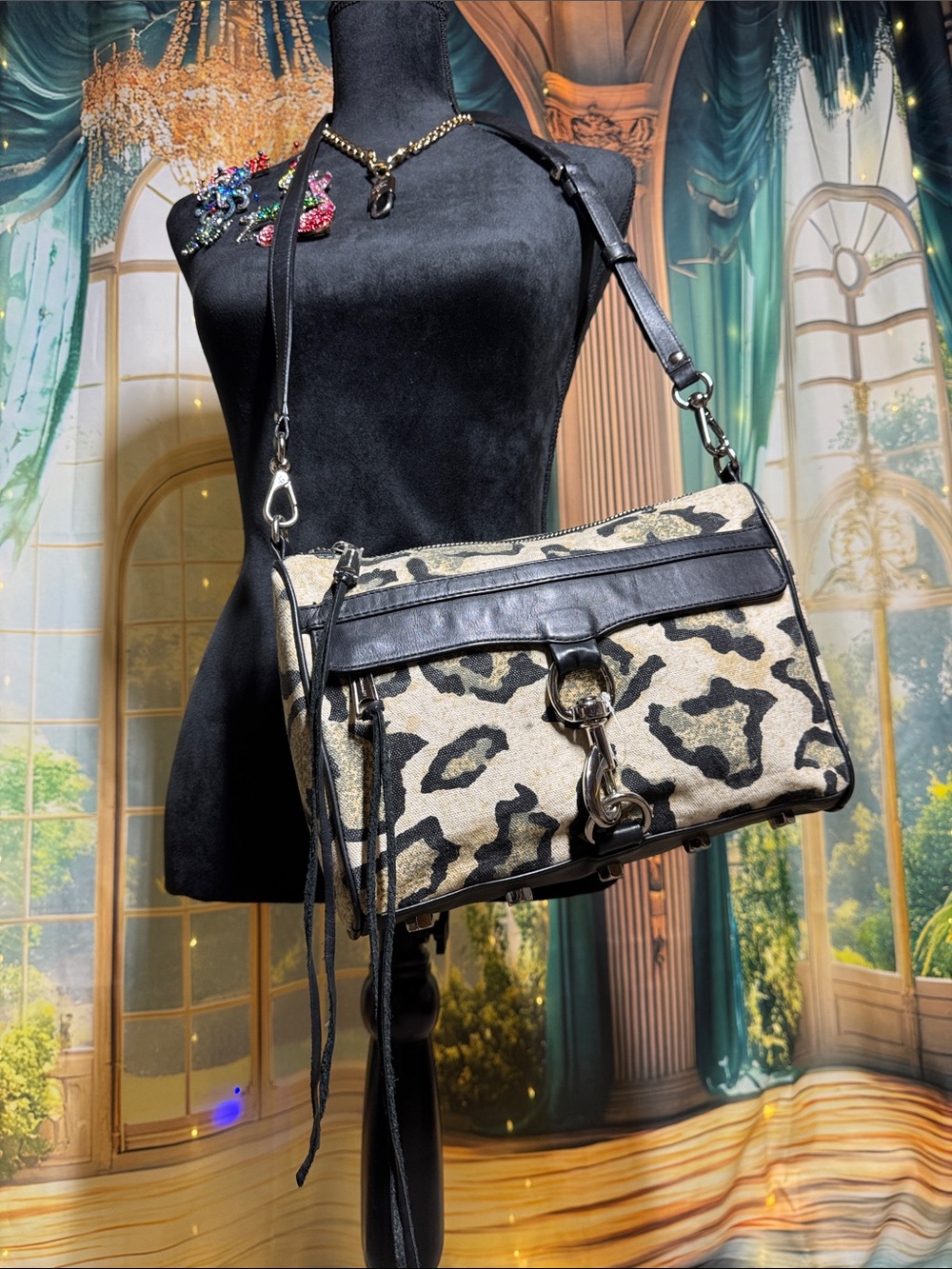 Rebecca Minkoff Leopard Print Crossbody - Black & Tan EUC